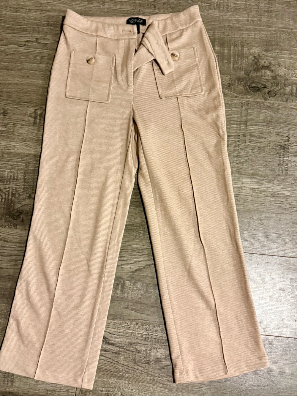 Tan Pull on Wide-Leg Ponte Pants with Tie Belt